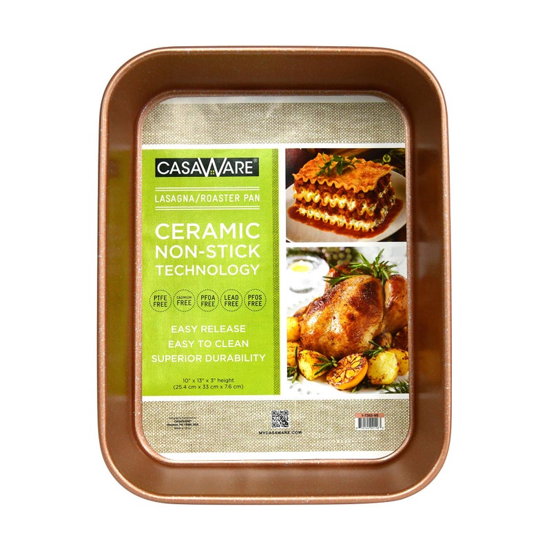 casaWare Ceramic Coated NonStick Lasagna/Roaster Pan 13 x 10 x 3-Inch (Rose Gold Granite) - Image 1